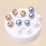 6PCS Fashion Pearl Brooch Pins Set Elegant Plastic Anti-light Exposure Clips For Adjusting Neckline & Shoulder Straps Clothing W