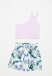 PoP Candy Cropped Top And Printed Shorts Set - Lilac