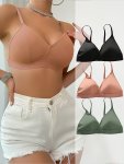 3PCS Simple Solid Seamless Bra Comfy & Breathable Bra Women's Lingerie & Underwear