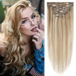 My-lady Clip In Hair Extensions Real Human Hair Golden Brown & Bleach Blonde 10 Inch 50G Remy Hair 8PCS Weft Balayage Full Head