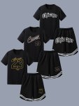 Random Set - Boy's Fashion 2PCS Co Ord Set With Chicago 23 Design Print Comfy Short Sleeve T-Shirt & Versatile Cozy Shorts Set I
