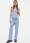 Linen-blend Straight Trousers - Light Blue