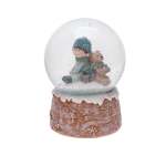 Waterball Glass And Polyresin Base 10X10X13CM Waterball With Tree Trunk Base. Boy With Bear