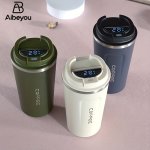 1PC Smart Temperature Display Coffee Cup 304 Stainless Steel Insulated Leak-proof Mark Cup 17OZ Insulated Vacuum Cup Outdoor Por