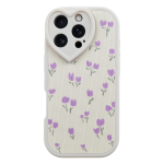 Purple Tulips Heart Camera Phone Case Compatible With Iphone 16 Pro - Cream