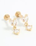 Goldair Gold Plated Surgical Steel Cubic Zirconia Flat Back Studs 2-PACK