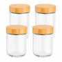 4 Piece 470ML Glass Food Storage Jar Set With Bamboo Lids