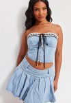LaCie Lace Detail Denim Bandeau Crop Top - Light Blue Wash