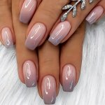 24PCS Glossy Short Square Fake Nails Pink And Gray Ombre Press On Nails Sweet False Nails For Women Girls Daily Wear