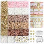 1800PCS Clay Beads Set For Diy Bracelet Making Kit Pink Brown 5 Colors Flat Polymer Clay Beads With 300PCS Letter Beads Golden S