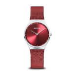 Classic Red Polished Silver Women's Mesh Watch 12131-303