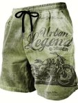 Men's Vintage Alphabet And Motorcycle Pattern Print Beach Shorts Activewear Drawstring Quick Dry Shorts Lightweight Shorts For S