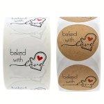 500PCS Kraft Paper Baked With Love Stickers Scrapbooking For Package Seal Labels Sticker Cute Handmade Stationery Sticker