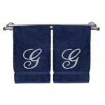 Bc Bare Cotton Monogrammed Hand Towel Navy 16 X 30 Inches - Set Of 2 Extra Absorbent 100% Turkish Cotton Soft Terry Finish Perso