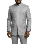 Tijofa Chinese Suit For Men Silver Grey Slim Fit 2 Piece Mens African Safari Suits Men Wedding Silver Grey Stand Collar Chinese