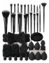 24 Piece Beauty Tool Set With 18 Makeup Brushes - Black