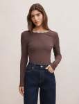 Rebecca Scallop Long Sleeve Top - XL Cocoa Marle Porcelain
