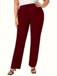 Plus Size Basic Pants Women's Plus Solid High Rise Medium Stretch Workwear Trousers