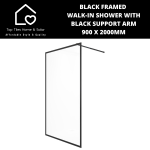 Black Framed Walk-in Shower With Black Support Arm - 900 X 2000MM