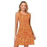 Alaza French Fries Red Yellow Women's Summer Dress Sun Dress Sleeveless With Pockets M