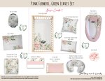 Cot Duvet Bedding Pink Flowers Green Leaves Set