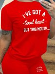 Letter Print Casual Shorts Set Crew Neck Short Sleeve Top & Elastic Waist Skinny Shorts Outfits For Spring & Summer Women's Clot