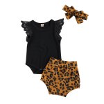 Black Romper With Leopard Bloomer And Headband