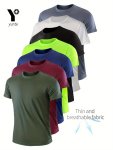 7PCS Men's Quick-dry Athletic T-shirts - Breathable Moisture-wicking Crew Neck Tees In Army Green Burgundy Navy Neon Green Black