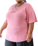 Ladies Plain Lace Neck Top - 60 Blush