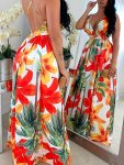 Floral Print Backless Beach Dress Casual Sleeveless Cami Dress For Spring & Summer Women's Clothing