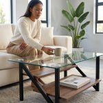 Modern Adjustable 1-TIER Or 2-TIER Glass And Wood Coffee Table - 2 Step