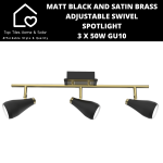 Matt Black And Satin Brass Adjustable Swivel Spotlight - 3 X 50W GU10