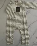 New Sticky Fudge Grey And White Striped Long Sleeve Onesie 3 6M