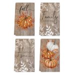 Artoid Mode Wood Polka Dot Orange Pumpkin Fall Kitchen Towels Dish Towels 18X26 Inch Farmhouse Eucalyptus Leaves Decoration Hand