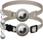 2PCS Light Gray Breakaway Airtag Reflective Paw Print Cat Collar W/ Bell