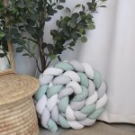 Cot Bumper Braided 3 Strand Sage Green Grey And White