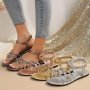 Women's Rhinestone Decor Flat Sandals Fashion Open Toe Summer Shoes Lightweight Ankle Strap Sandals