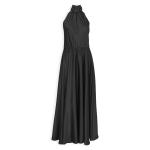 Black Highneck Satin Maxi Dress