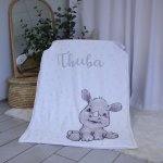 Personalised Fleece Blanket Yellow Grey Monochrome Rhino