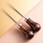 1PC Gourd-shaped Scratch Awl With Wooden Handle 10.34CM Metal Needle For Leather Punching Sewing Diy Handicraft Needlework And B