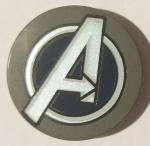 Parts Tile Round 2 X 2 With Bottom Stud Holder With Silver Avengers Logo Pattern 14769PB259