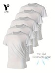 5PCS Men's Solid Color Short Sleeve Crew Neck T-shirts Breathable And Quick Dry Tees For Men Casual And Trendy Tops For Summer W