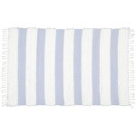 Dhurrie Fluffy Bands Blue And White Mat