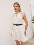 Sarah Belted Trim MINI Dress - 16 Porcelain