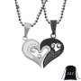 His Her Heart Couple Necklaces Black Silver & Pouch