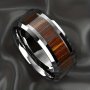 1PC 8MM Black Stainless Steel Men's Wooden Ceramic Ring Polished Brown Wood Inlaid Comfortable Casual Ring For Wedding