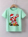 Kids' Summer Short Sleeve Santa Claus Print T-Shirt Polyester Spandex Blend Casual Crew Neck Cartoon Graphic Tee Regular Fit Kni