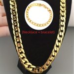 2PCS Set Necklace + Bracelet 18K Gold Plated Men's Necklace
