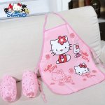 Sanrio Hello Kitty Kitchen Apron And Sleeve Set - Waterproof Oil-proof Polyethylene With Front Pocket Authentic Cartoon Design F