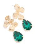 Goldair Gold Dark Green Diamante & Flower Drop Earrings